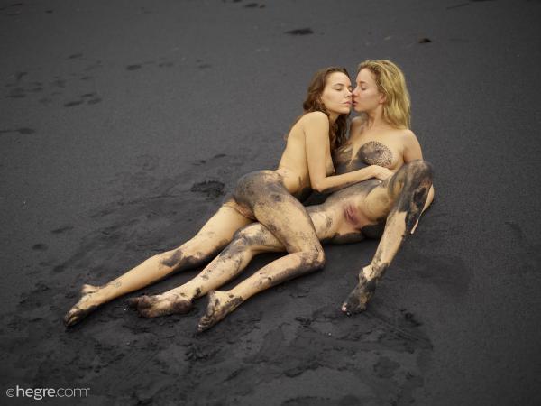 Clover and Natalia A Black beach Bali #35